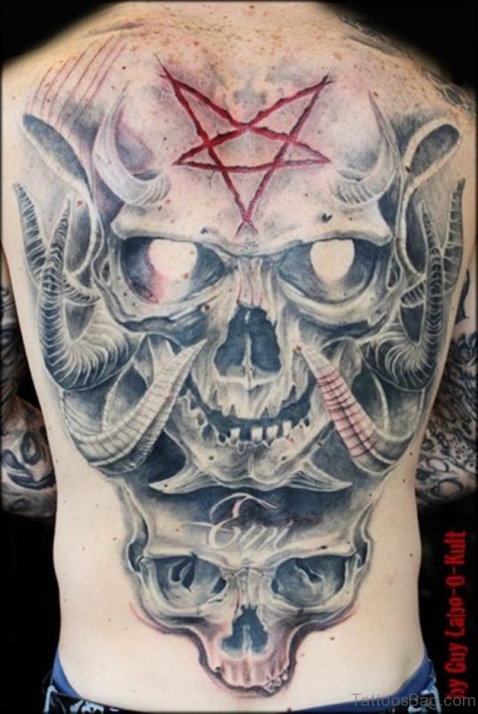 Elegant Skull Tattoo On Back 
