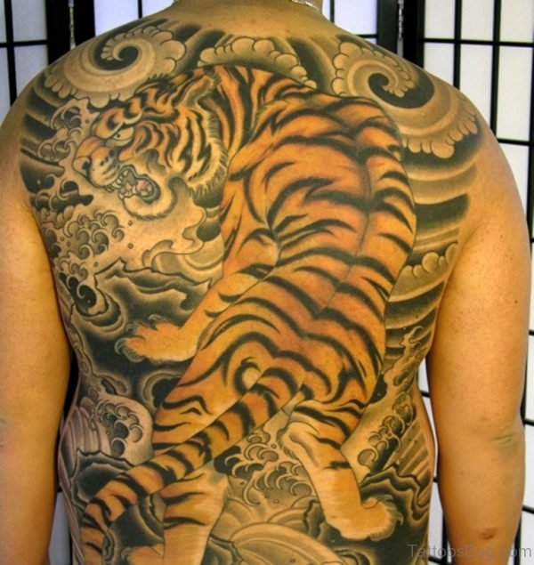 Elegant Tiger Tattoo On Full Back