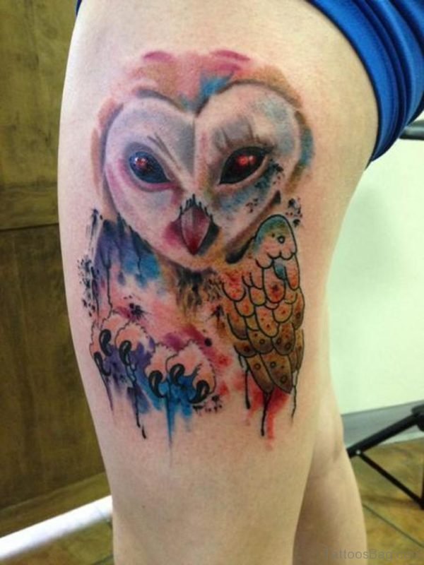Fabulous Owl Tattoo On Thigh