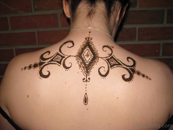Fancy Henna Tattoo On Upper Back