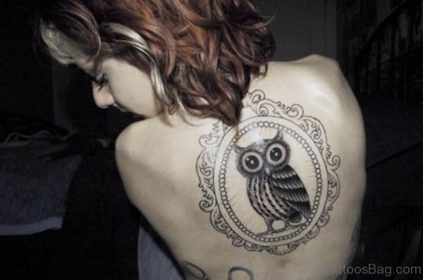 Fancy Owl Tattoo On Back