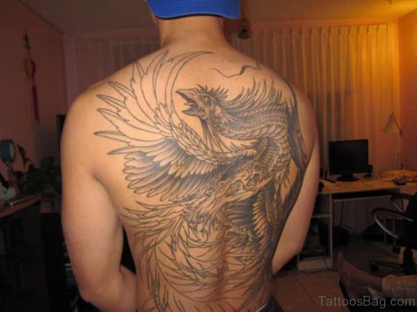 Fancy Phoenix Tattoo On Back