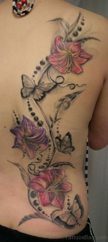 Fantastic Butterfly And Flower Tattoo
