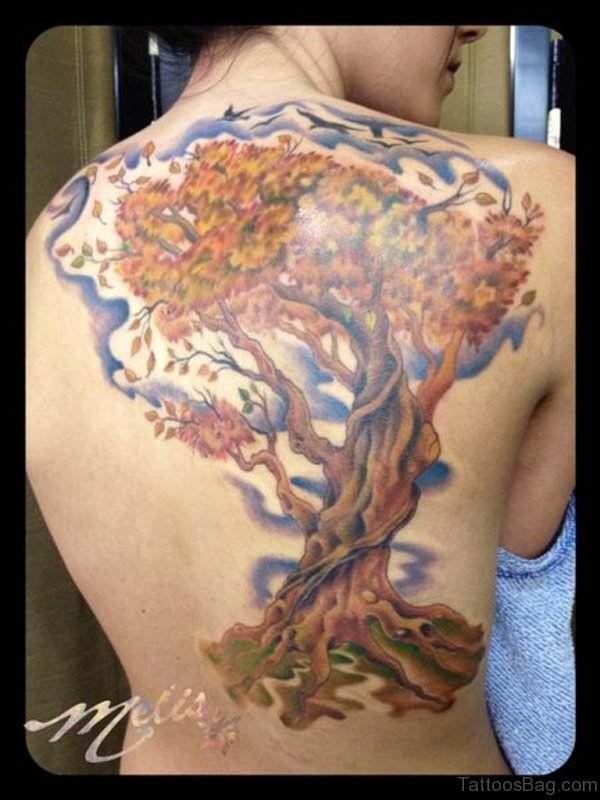 Fantastic Tree Tattoo Design On Back