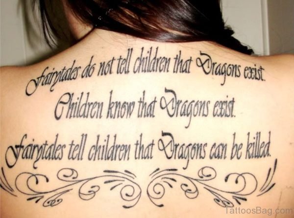 Fantastic Wording Tattoo On Back