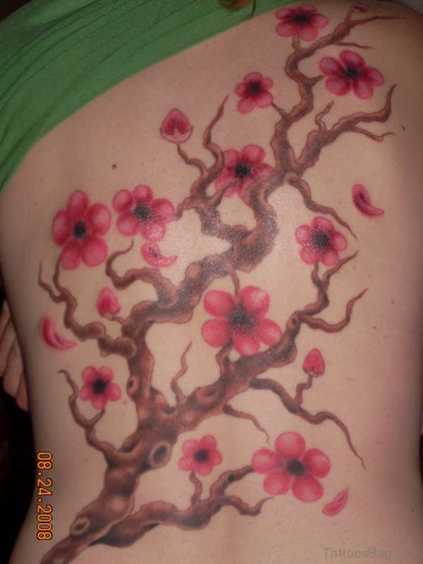 Fantastic Cherry Blossom Tattoo Design On Back