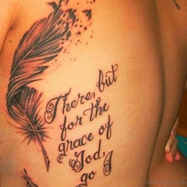Feather And Wording Tattoo