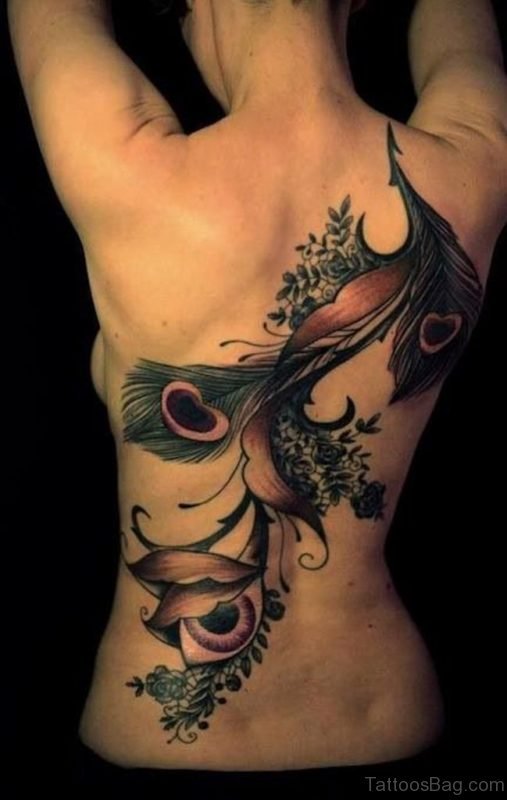 Feather Tattoo On Whole Back