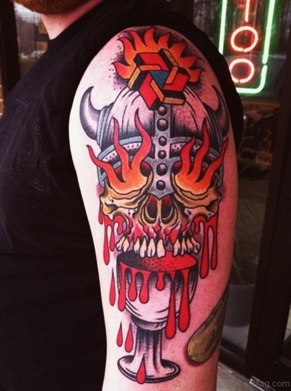 Fire Eye Viking Shoulder Tattoo