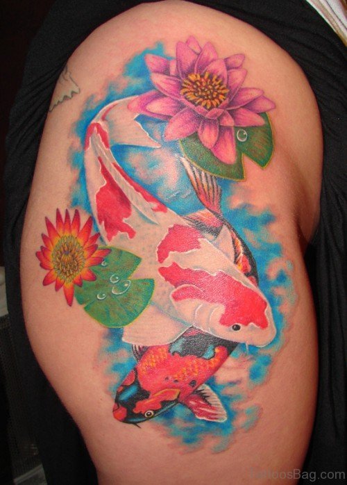 Fish And Flower Tattoo