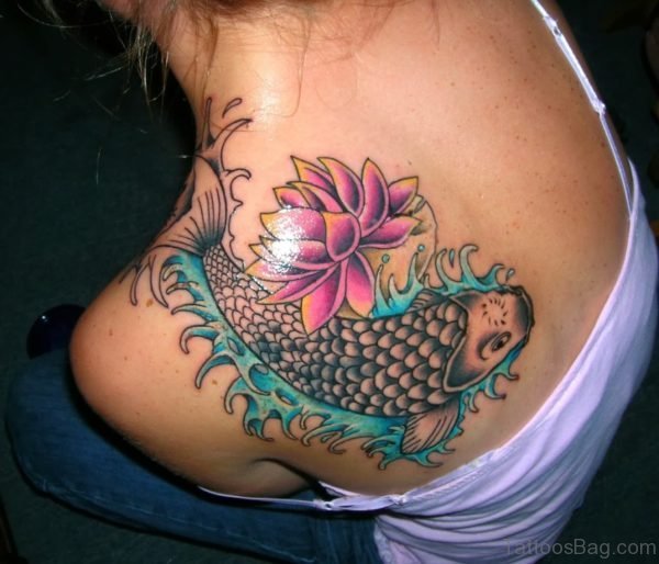 Fish And Lotus Flower Tattoo