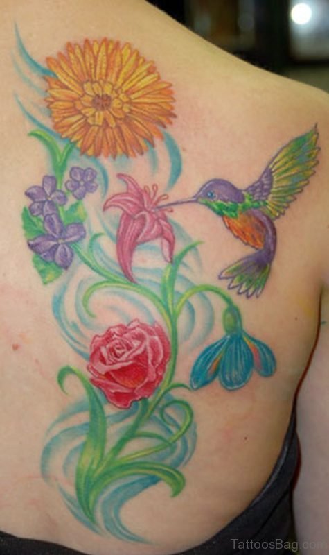 Flower With Hummingbird Tattoo
