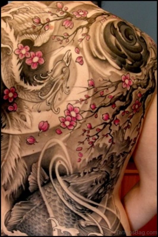 Flowers And Fish Tattoo