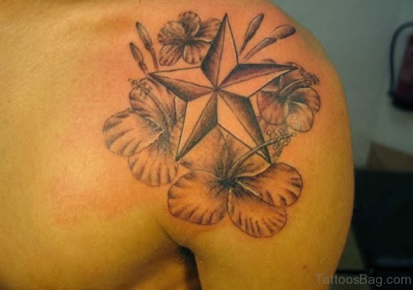 Flowers And Star Tattoo Design