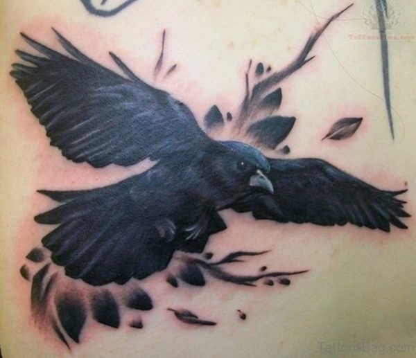 Flying Crow Tattoos On Back