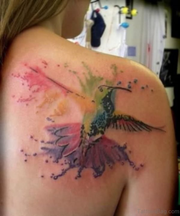 Flying Hummingbird Tattoo On Back