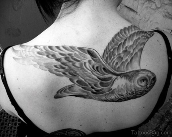 Flying Owl Tattoo Design On Back