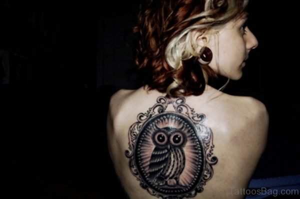 Framed Owl Back Tattoo
