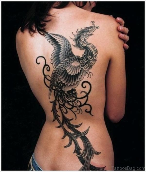 Full Bird Tattoo Design For Girl On Back