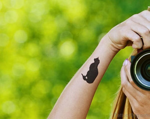 Full Black Cat Tattoo On Wrist