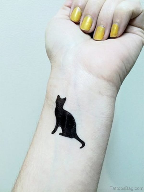 Full Black  Cat Tattoo On Wrist