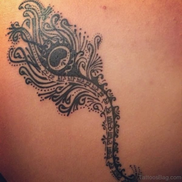 Funky Feather Tattoo On Back
