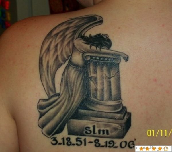 Funky Memorial Angel Tattoo On Back