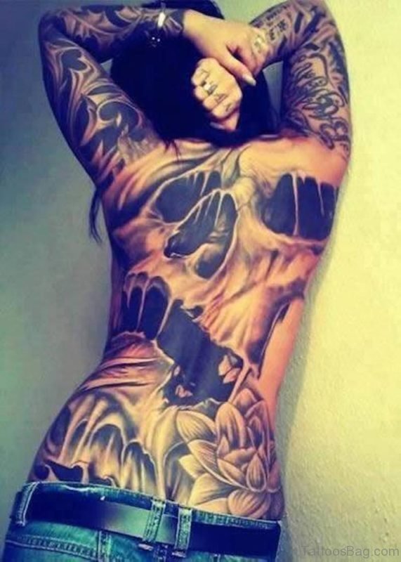 Funky Skull Tattoo On Back