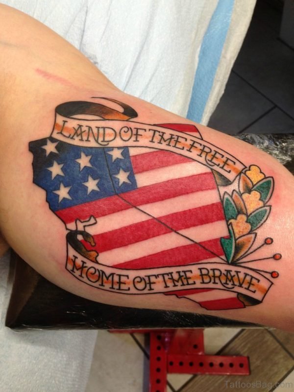 Graceful American Flag Tattoo On Bicep