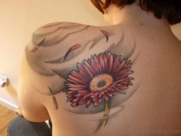 Gerbera Daisy Tattoo On Left Back