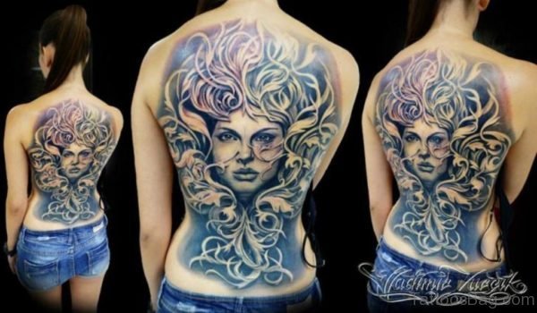 Girl Face And Leaf Tattoo