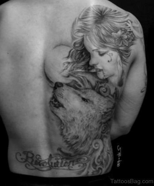 Girl Face With Wolf Tattoo