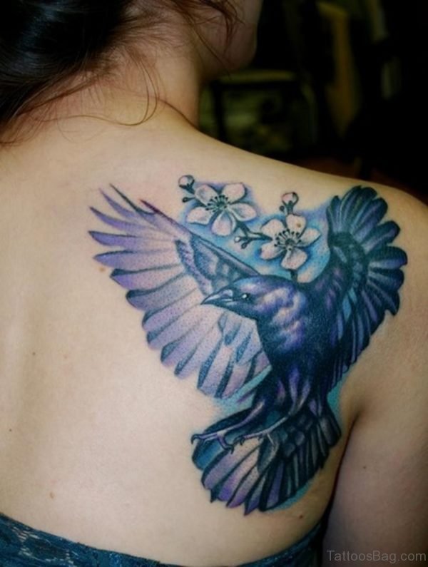 Gorgeous Flowers And Crow Tattoo