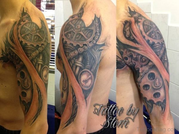 Graceful Bio Mechanical Tattoo On Half Sleeve