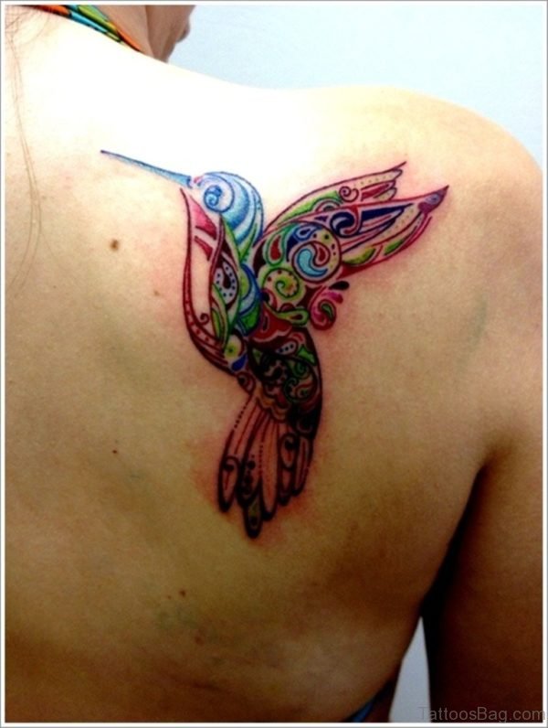 Graceful Hummingbird Tattoo On Back