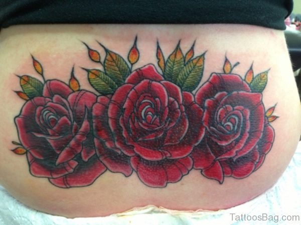 Beautiful Rose Tattoo On Lower Back