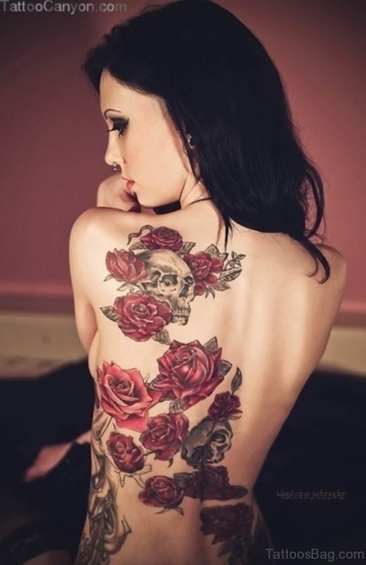 Graceful Skull And Rose Tattoo