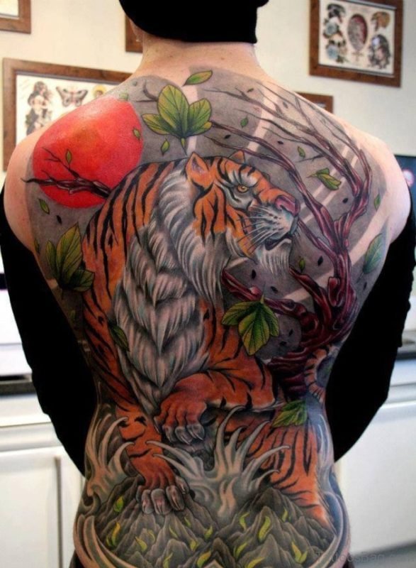Graceful Tiger Tattoo On Full Back 