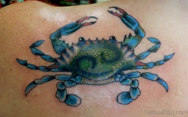 Green And Blue Ink Crab Tattoo