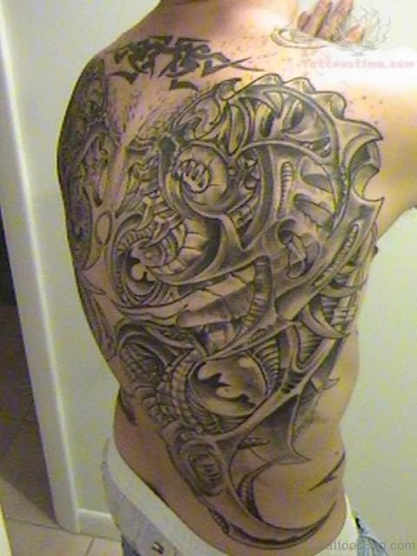 Green Trendy Biomechanical Tattoo Design