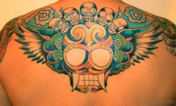 Green Winged Skull Tattoo