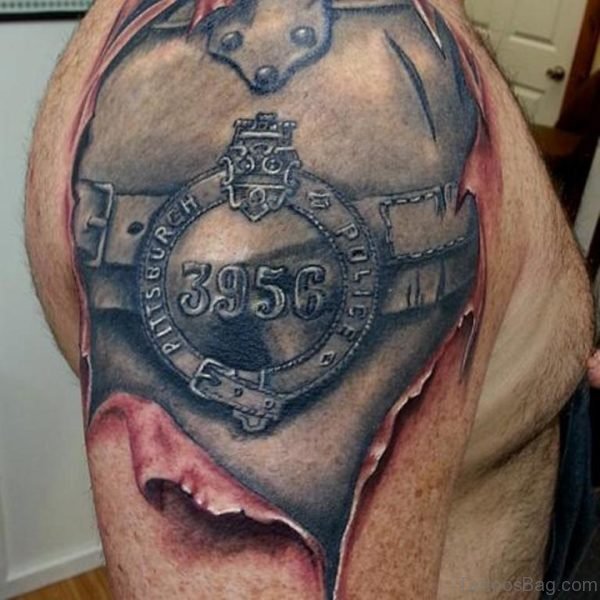 Grey Bio Mechanical Tattoo On Shoulder