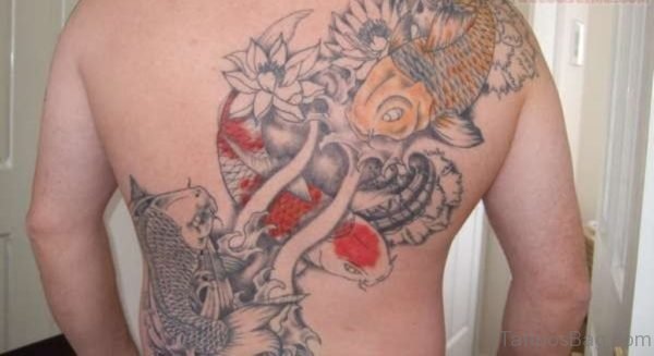 Grey Flower And Fish Tattoo