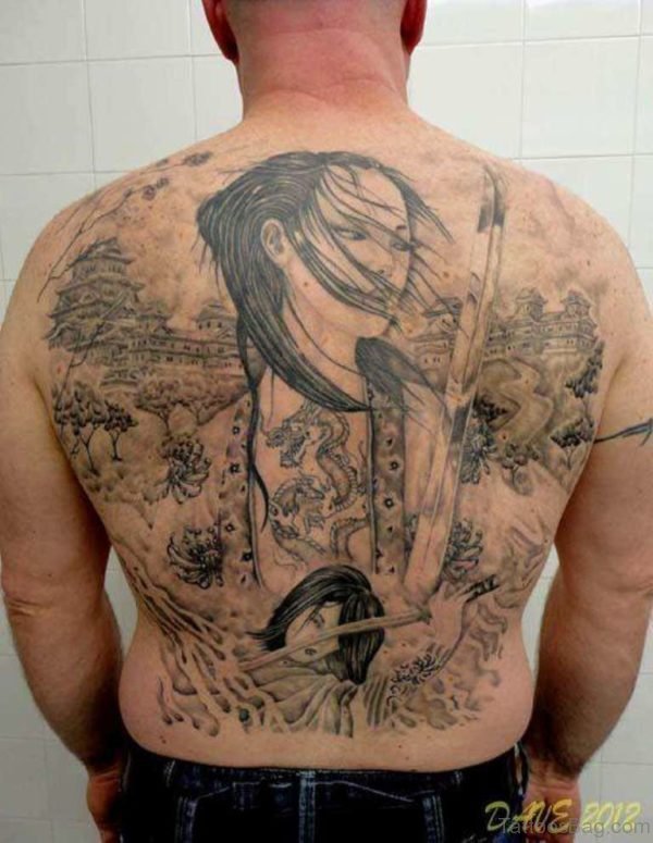 Grey Geisha Girl Tattoo