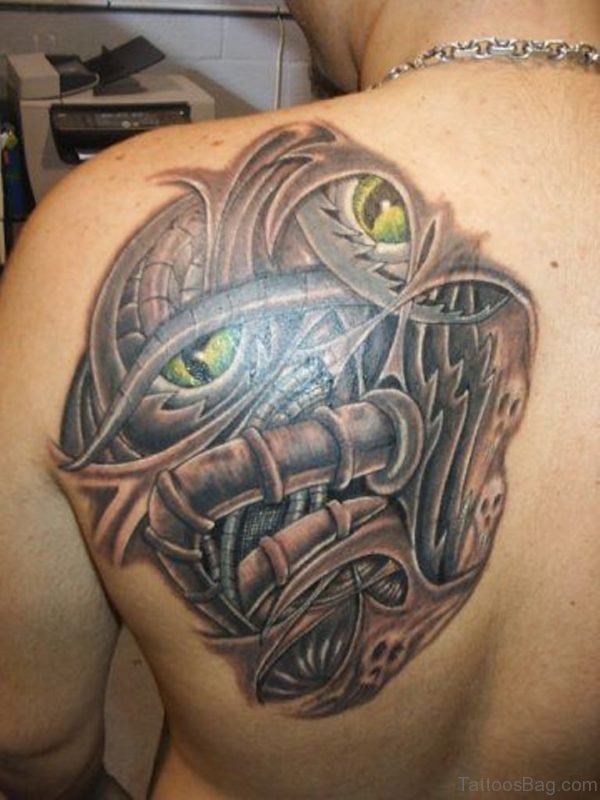 Grey Ink Biomechanical Tattoo 