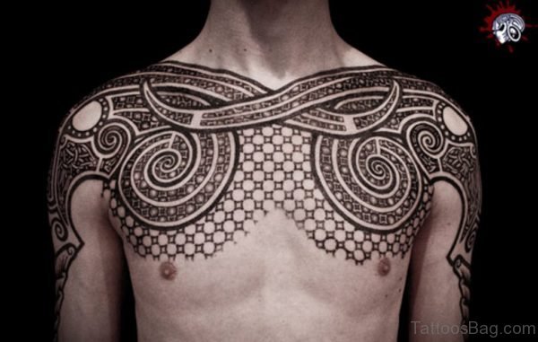 Grey Ink Chest Tattoo