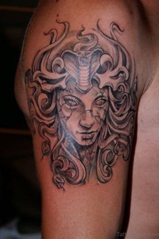 Grey Ink Medusa Tattoo 
