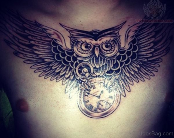 Grey Ink Owl Tattoo
