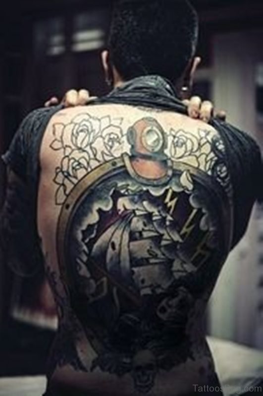 Grey Ink Ship Tattoo