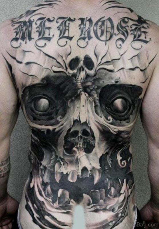 Grey Ink Skull Tattoo